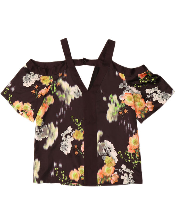 WHISTLES Womens Off Shoulder Top UK 10 Small Black Floral Polyester