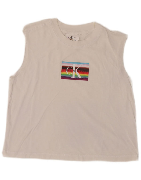 Canotta grafica corta da donna Calvin Klein UK 12 medio bianco