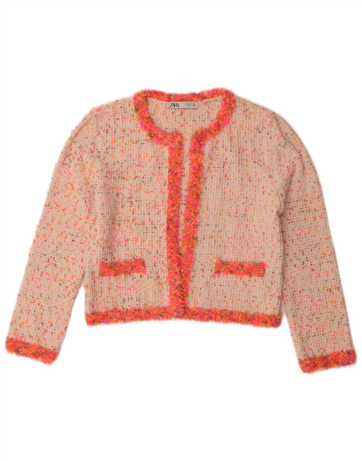 Giacca blazer aperta da donna Zara UK 10 piccola in poliestere chiazzato bianco