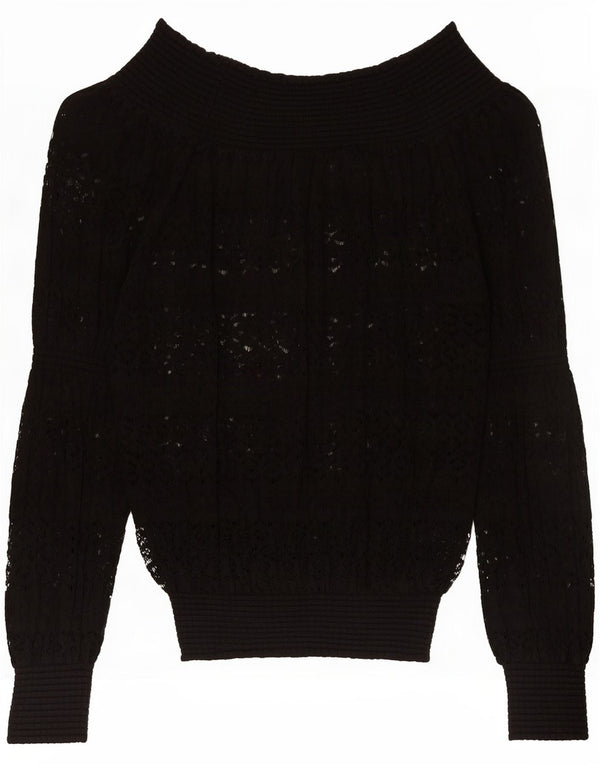Maglione Zara da donna con scollo a barca all'uncinetto UK 10 piccolo nero
