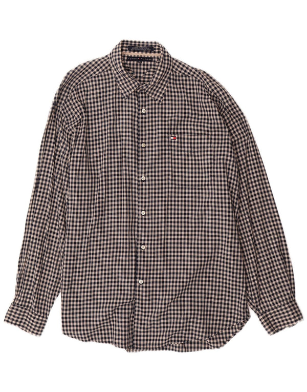 TOMMY HILFIGER Camicia da uomo XL in cotone a quadri neri