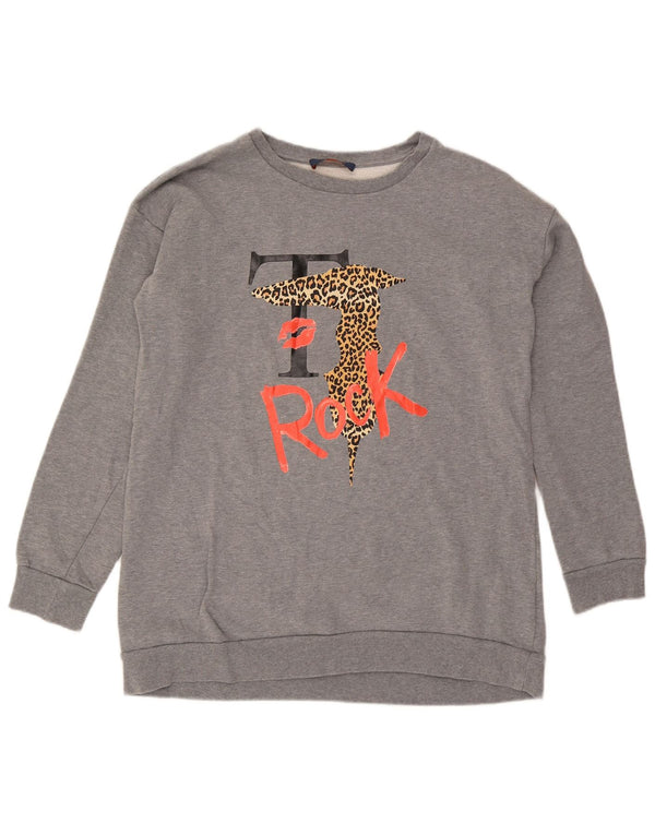Trussardi Jeans Felpa Grafica da Uomo Maglione Large in Cotone Grigio