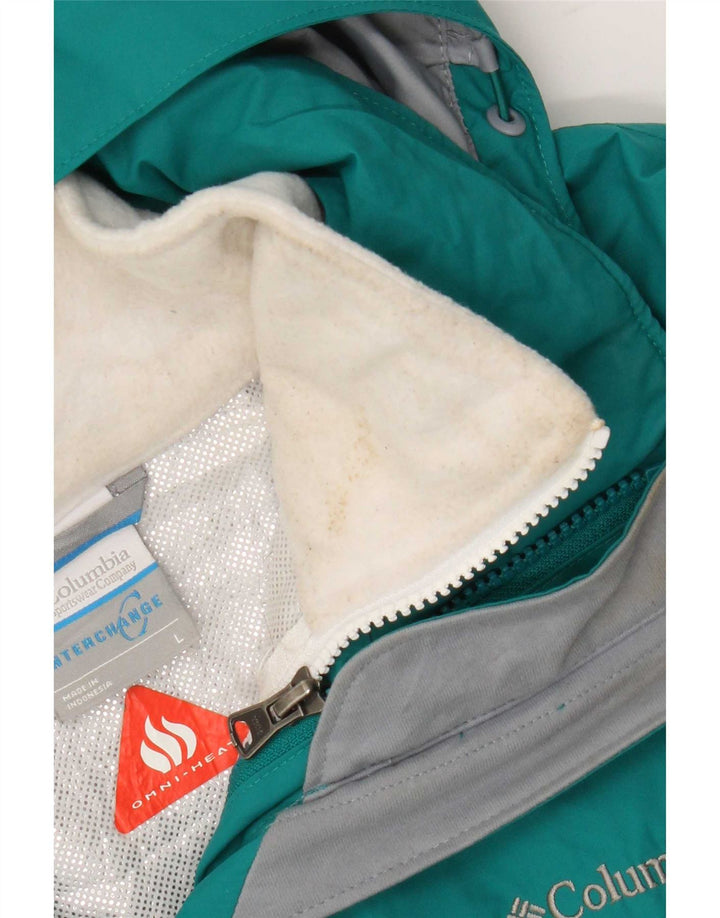 Giacca da sci con cappuccio Columbia Interchange da donna UK 16 Large Green Colourblock