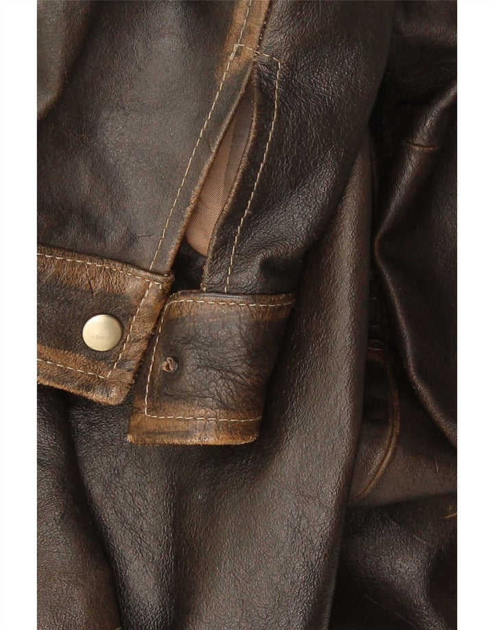 Giacca in pelle vintage da uomo IT 48 Marrone medio