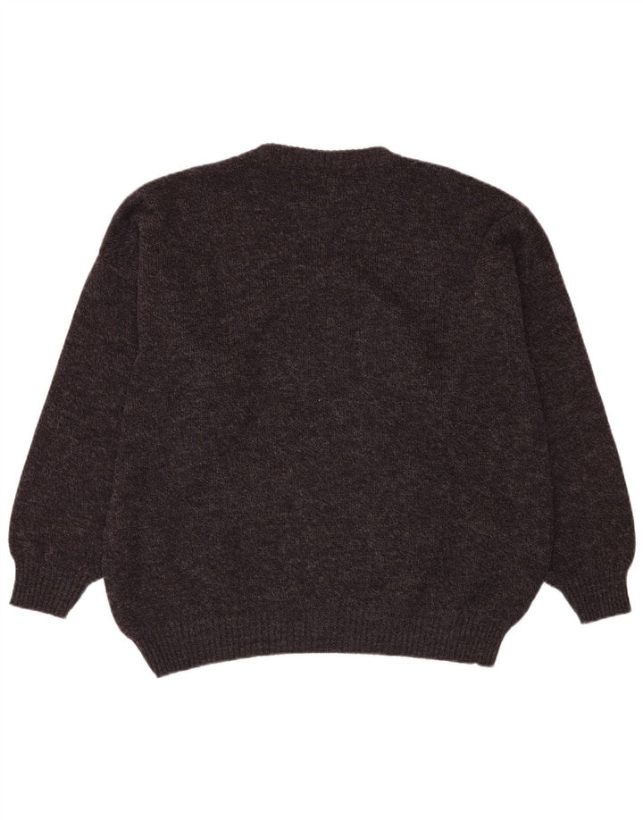 Maglione maglione girocollo da uomo VINTAGE IT 54 XL lana Fair Isle grigia