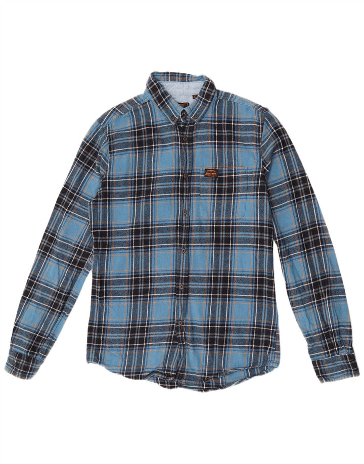Camicia da uomo in flanella Superdry piccolo cotone a quadri blu