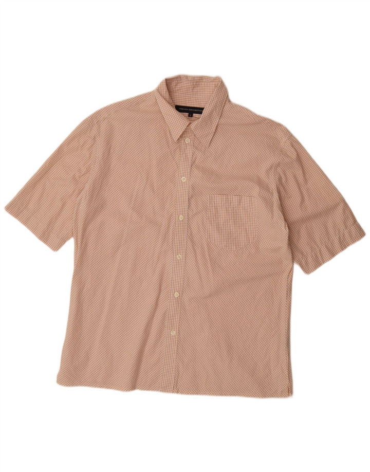 FRENCH CONNECTION Camicia a maniche corte da uomo grande in cotone a quadretti beige