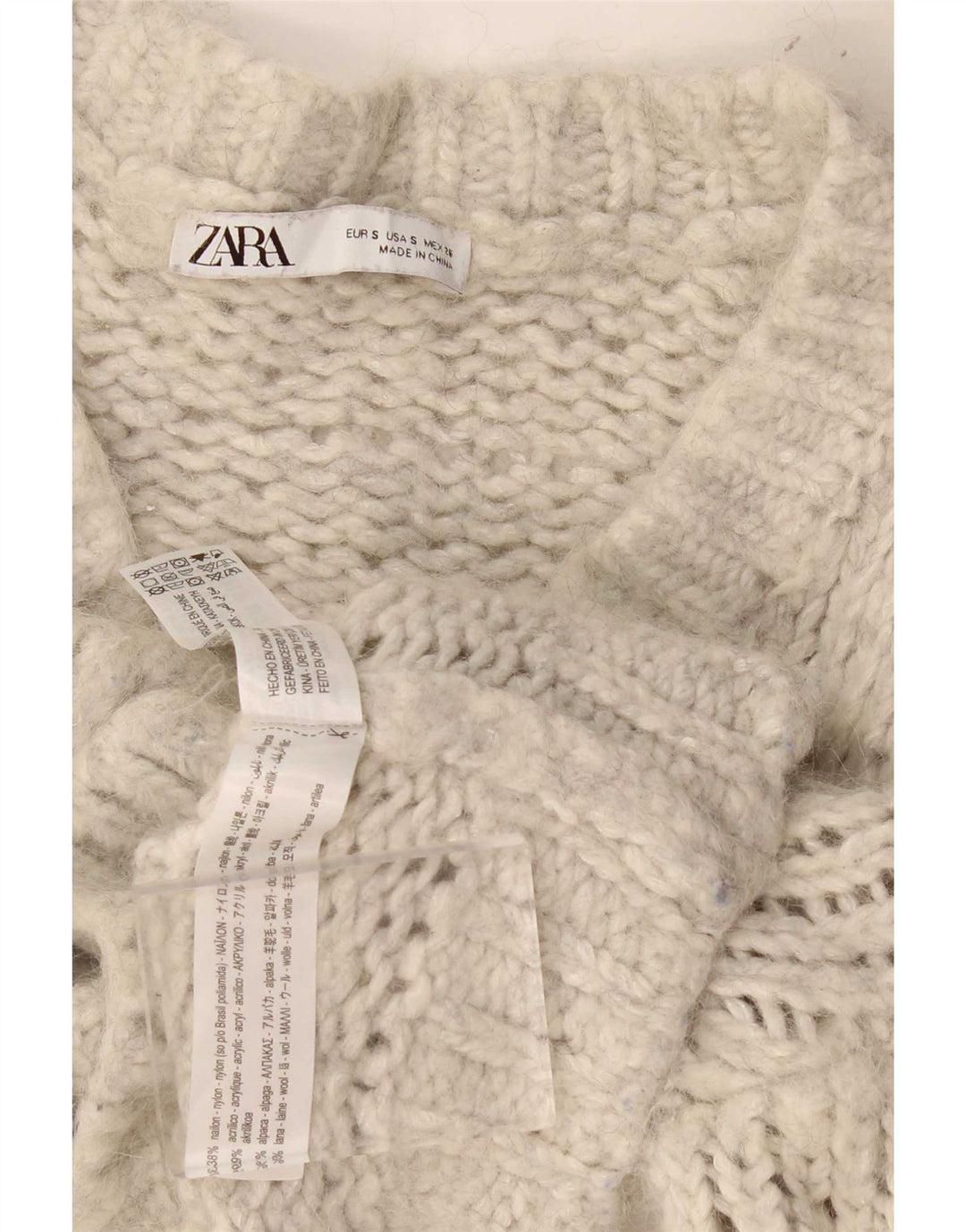 Maglione cardigan corto da donna Zara UK 10 piccolo nylon grigio