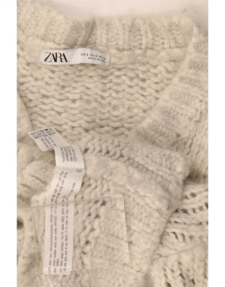 Maglione cardigan corto da donna Zara UK 10 piccolo nylon grigio