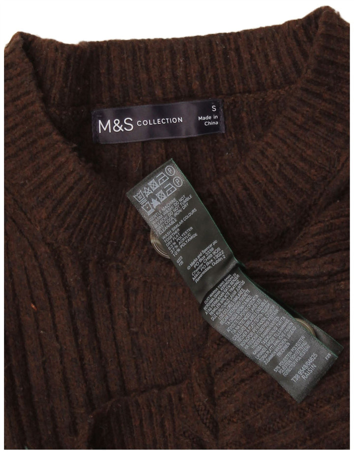 Maglione cardigan corto da donna Marks & Spencer UK 10 piccolo poliestere marrone