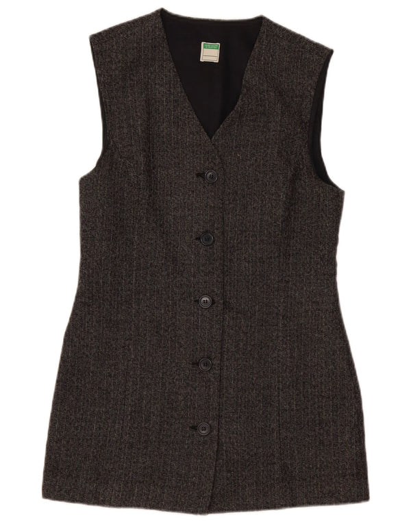 Giacca blazer lunga da donna BENETTON UK 10 piccolo gessato grigio