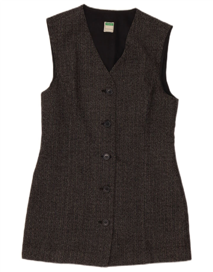 Giacca blazer lunga da donna BENETTON UK 10 piccolo gessato grigio