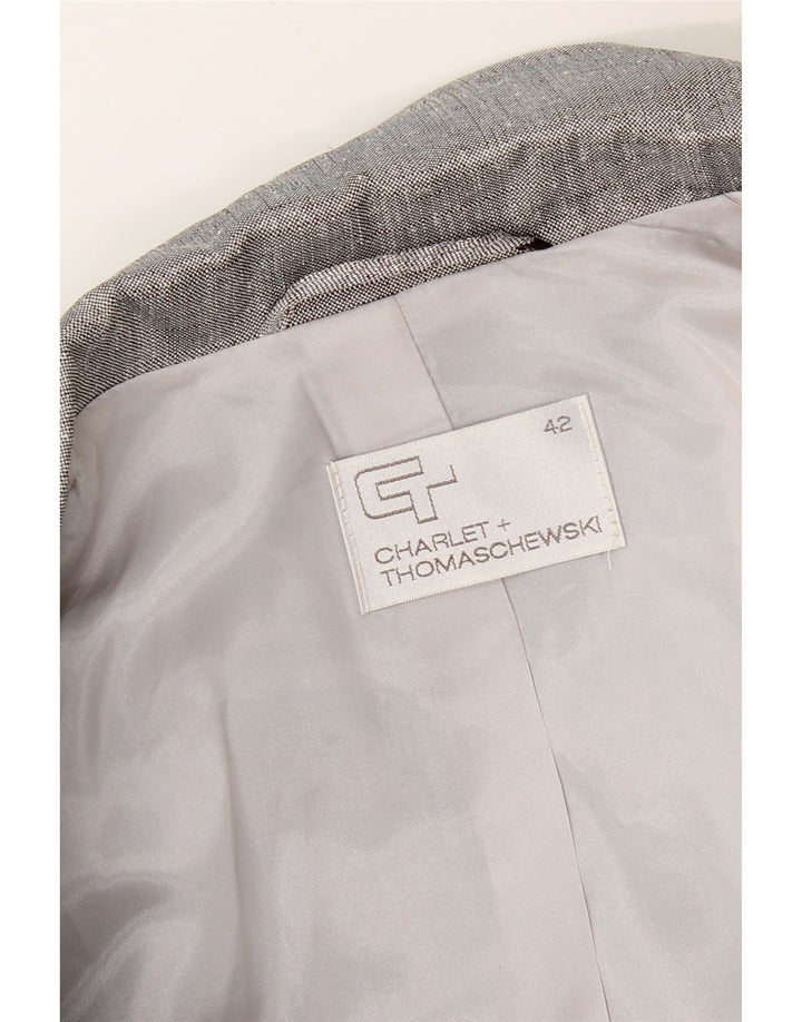 VINTAGE Womens Overcoat EU 42 Large Grey Geometric Polyester