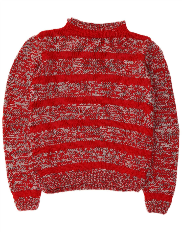 Maglione vintage da donna con collo dolcevita UK 14 a righe rosse medie