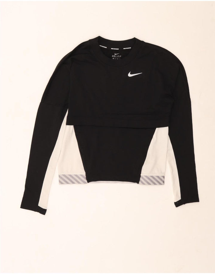Maglia da running Nike da donna a maniche lunghe UK 6 XS poliestere color block nero
