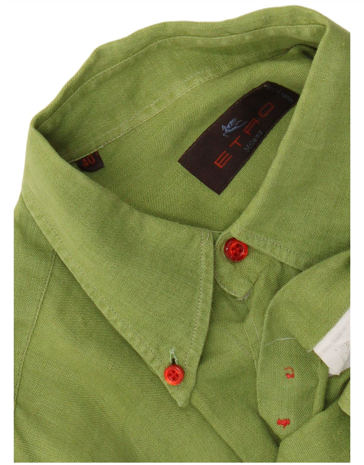 Camicia Etro Uomo Taglia 40 Lino Verde Medio