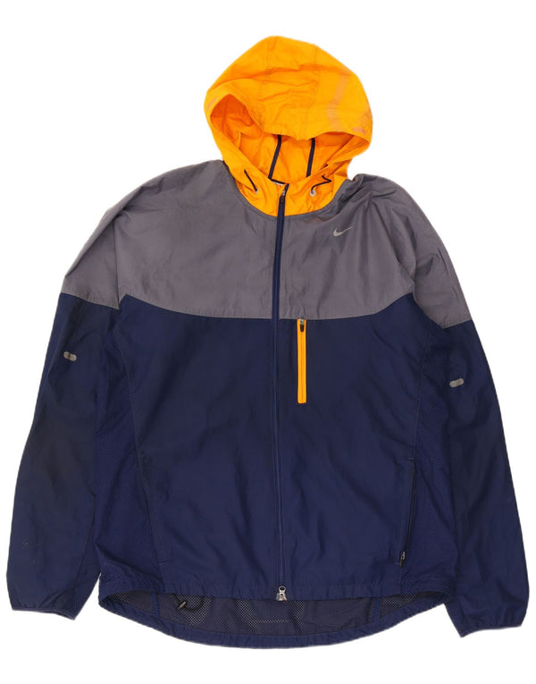 Nike Mens Running Hooded Tracksuit Top Jacket Large Navy Blue Colourblock