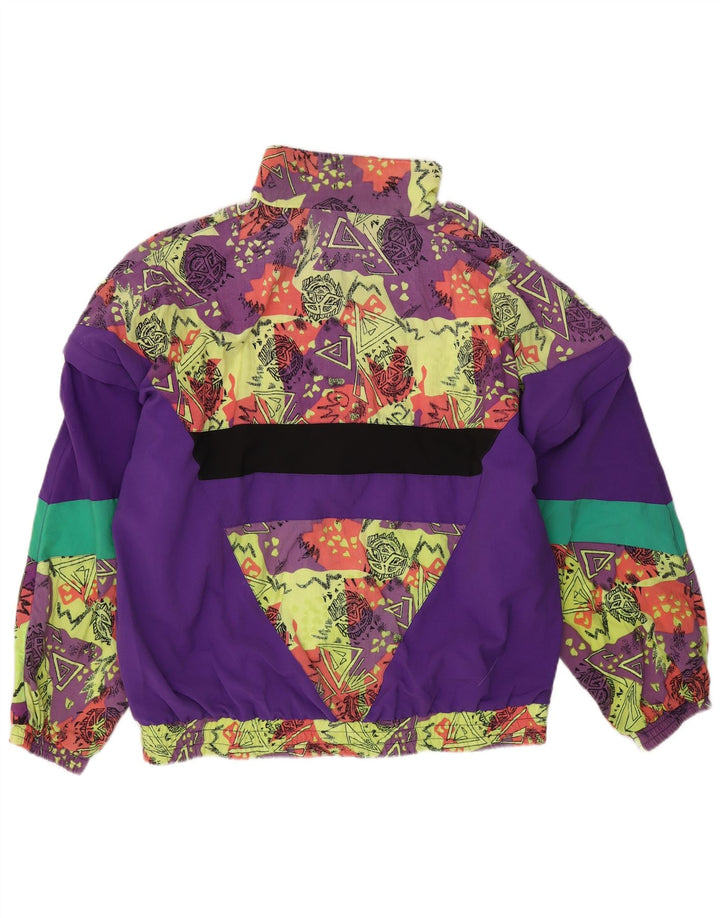 Giacca da ginnastica vintage da donna UK 16 grande geometrica multicolore