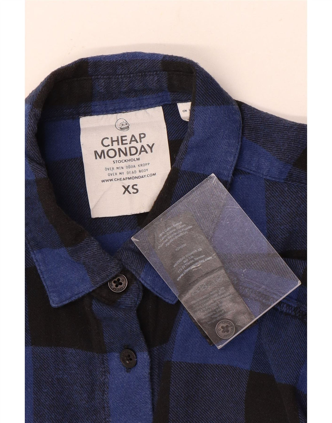 Camicia di flanella oversize asimmetrica da donna Cheap Monday UK 6 XS blu a quadretti