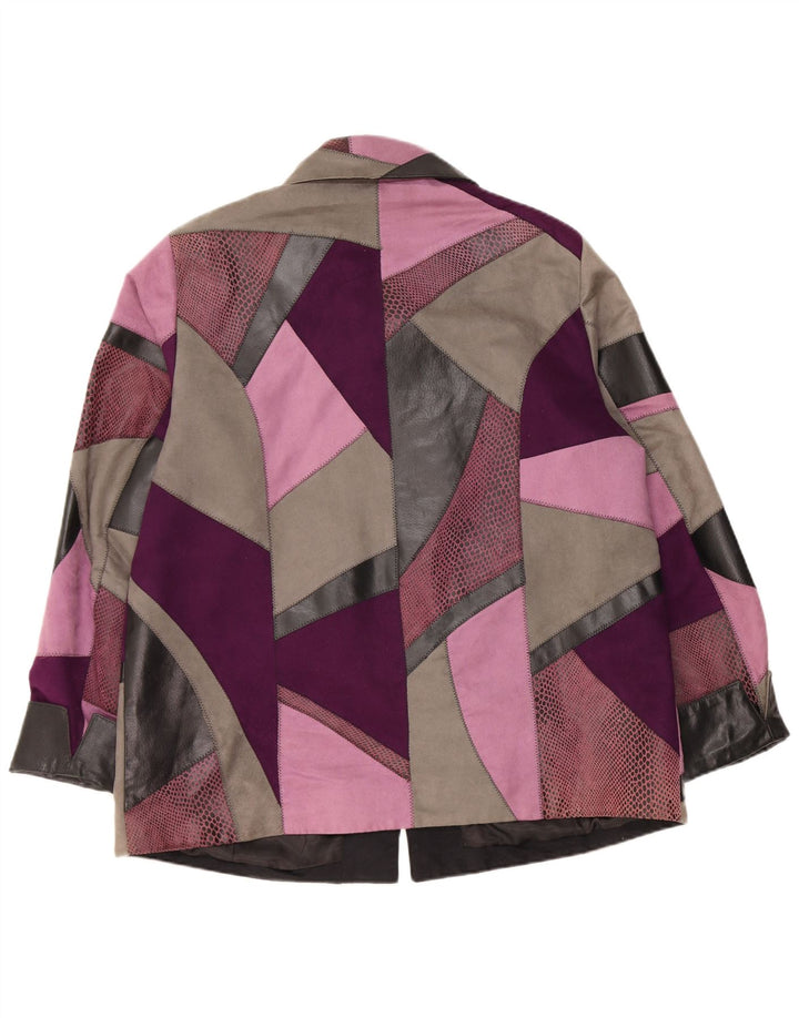 Giacca in pelle vintage da donna UK 18 XL in pelle patchwork multicolore