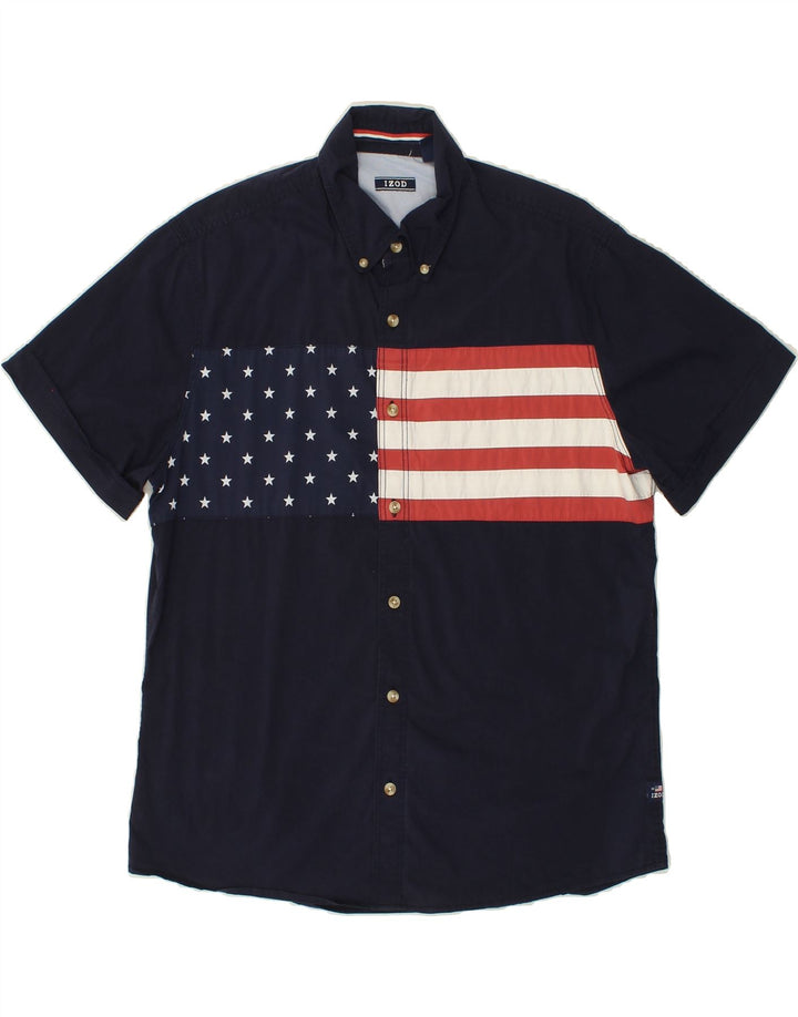 IZOD Mens Short Sleeve Shirt Medium Navy Blue Cotton USA Vintage Izod and Second-Hand Izod from Messina Hembry 