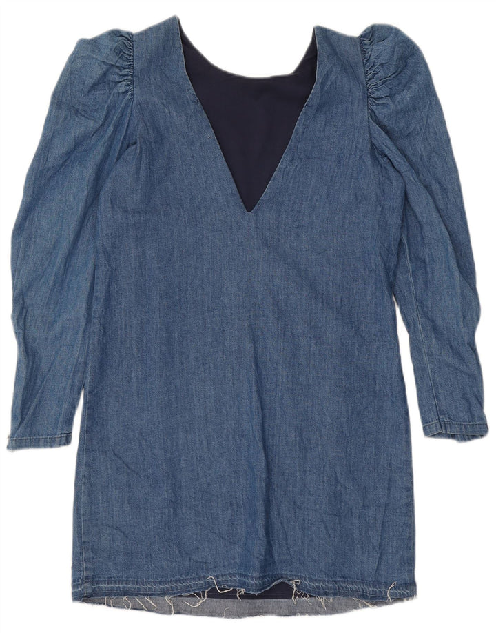 Abito vintage in denim a maniche lunghe da donna UK 12 Blu medio