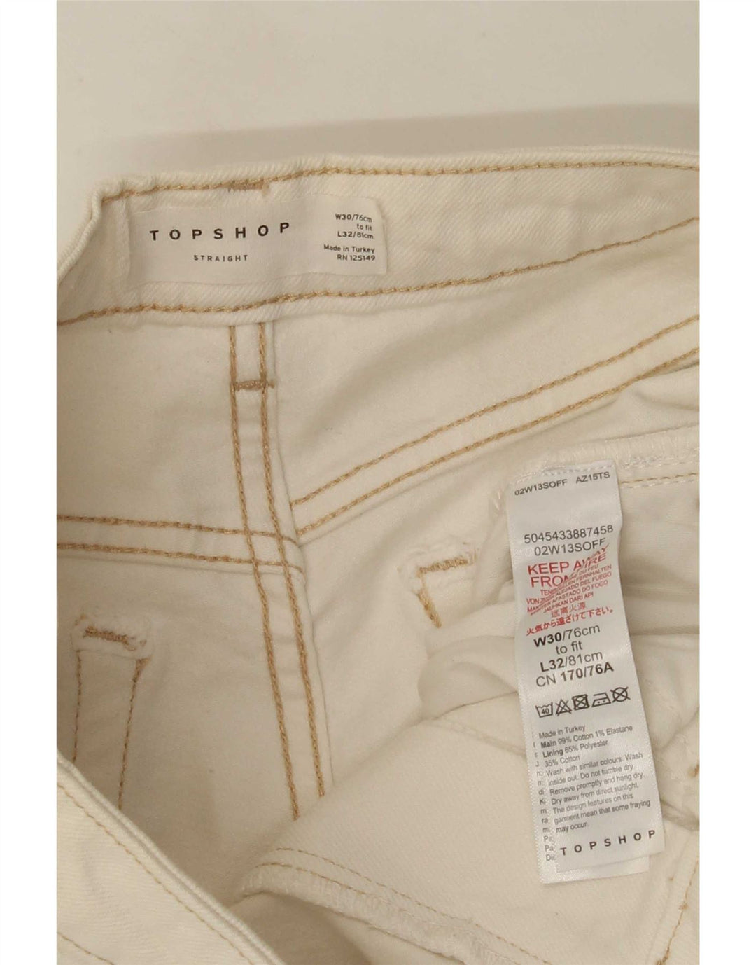 Jeans dritti da donna Topshop W30 L26 cotone bianco