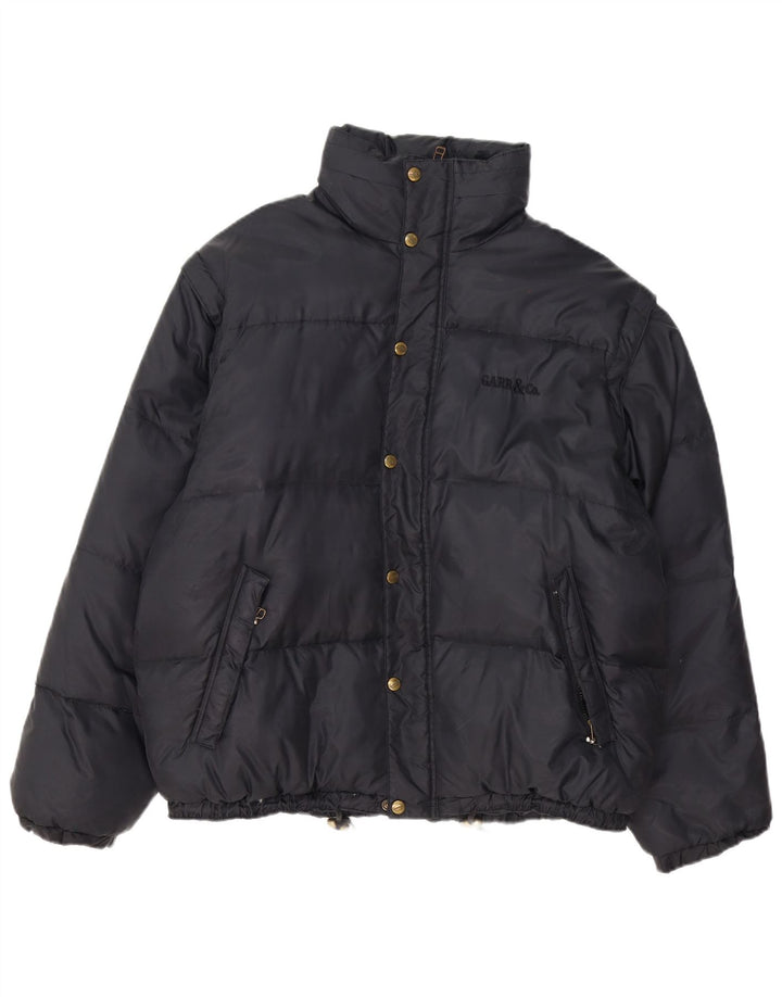 Giacca imbottita con cappuccio da uomo vintage UK 40 grande nylon nero