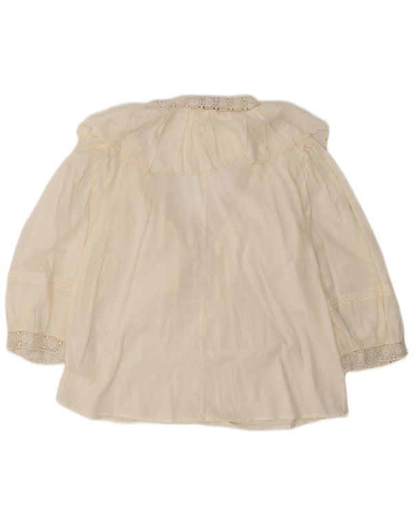 Zara Camicetta da donna con maniche a 3/4 con volant sul davanti UK 10 Small Cotone bianco sporco