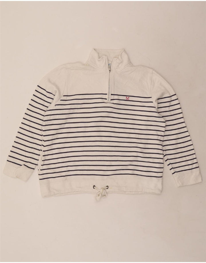 CREW CLOTHING Felpa da donna con collo con zip, maglione UK 14, grandi strisce bianche