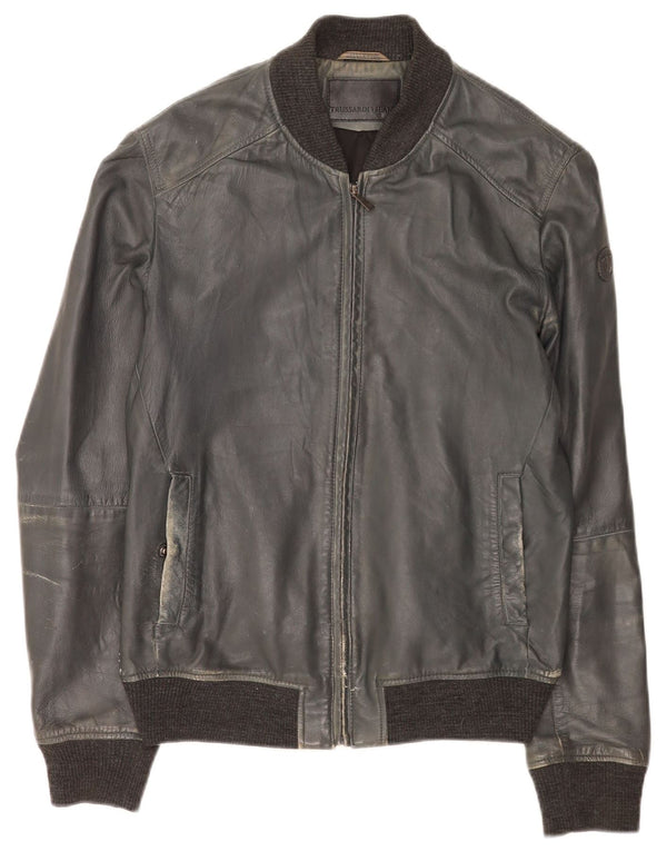 Giubbotto Bomber in Pelle Donna Trussardi Jeans IT 50 XL Blu Navy