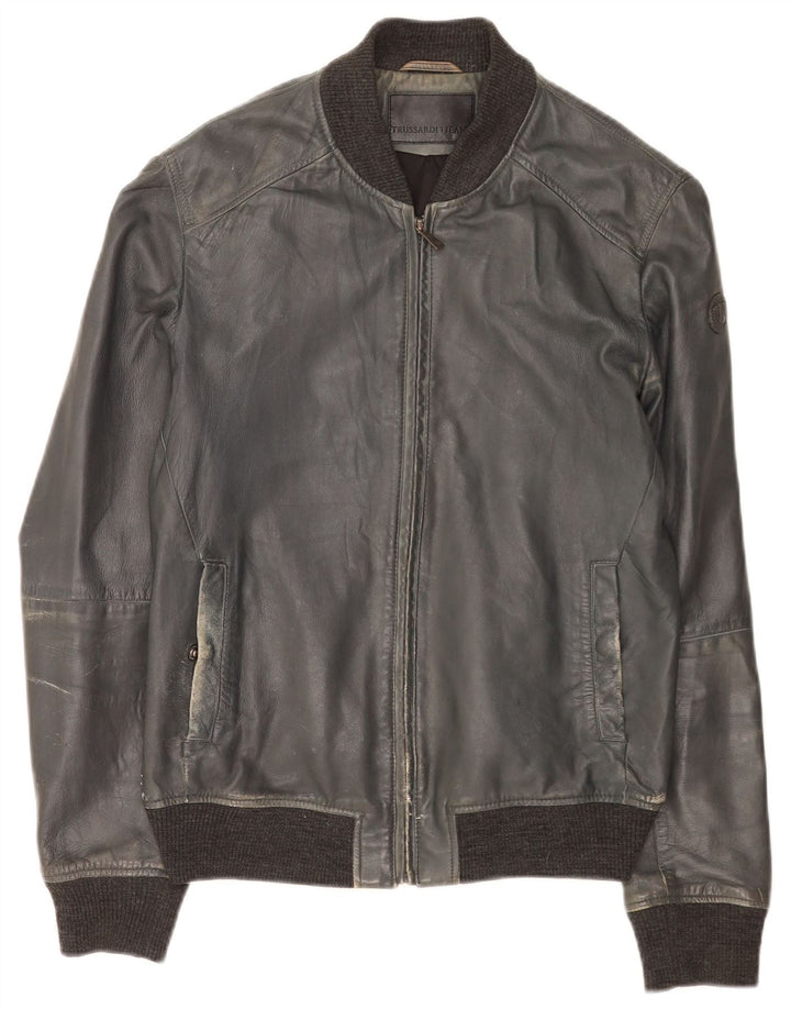 Giubbotto Bomber in Pelle Donna Trussardi Jeans IT 50 XL Blu Navy