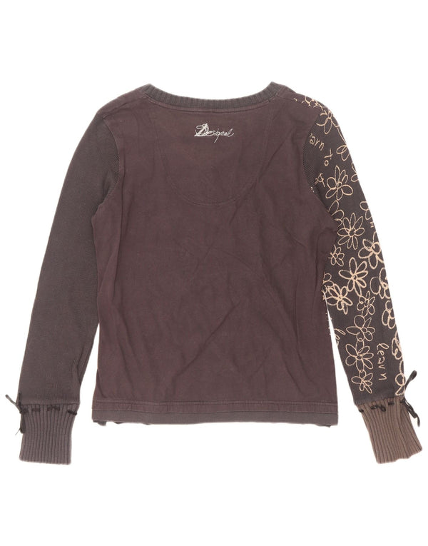 Desigual Donna Graphic Top Manica Lunga UK 18 XL Nero Floreale Cotone Cuore