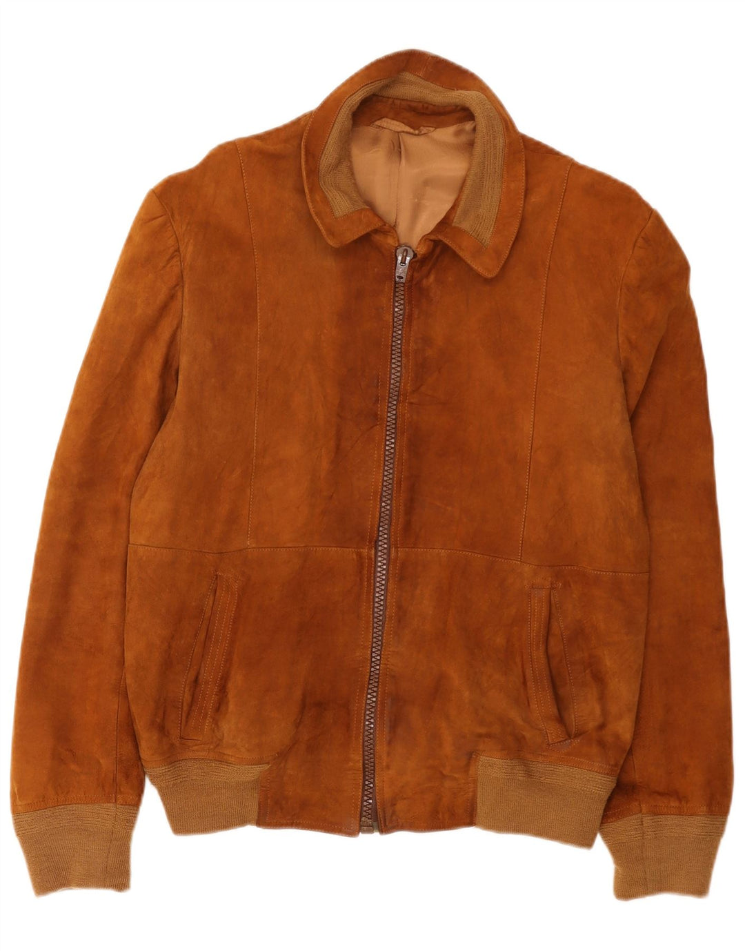 Giubbotto bomber vintage in pelle scamosciata da uomo IT 52 XL Marrone