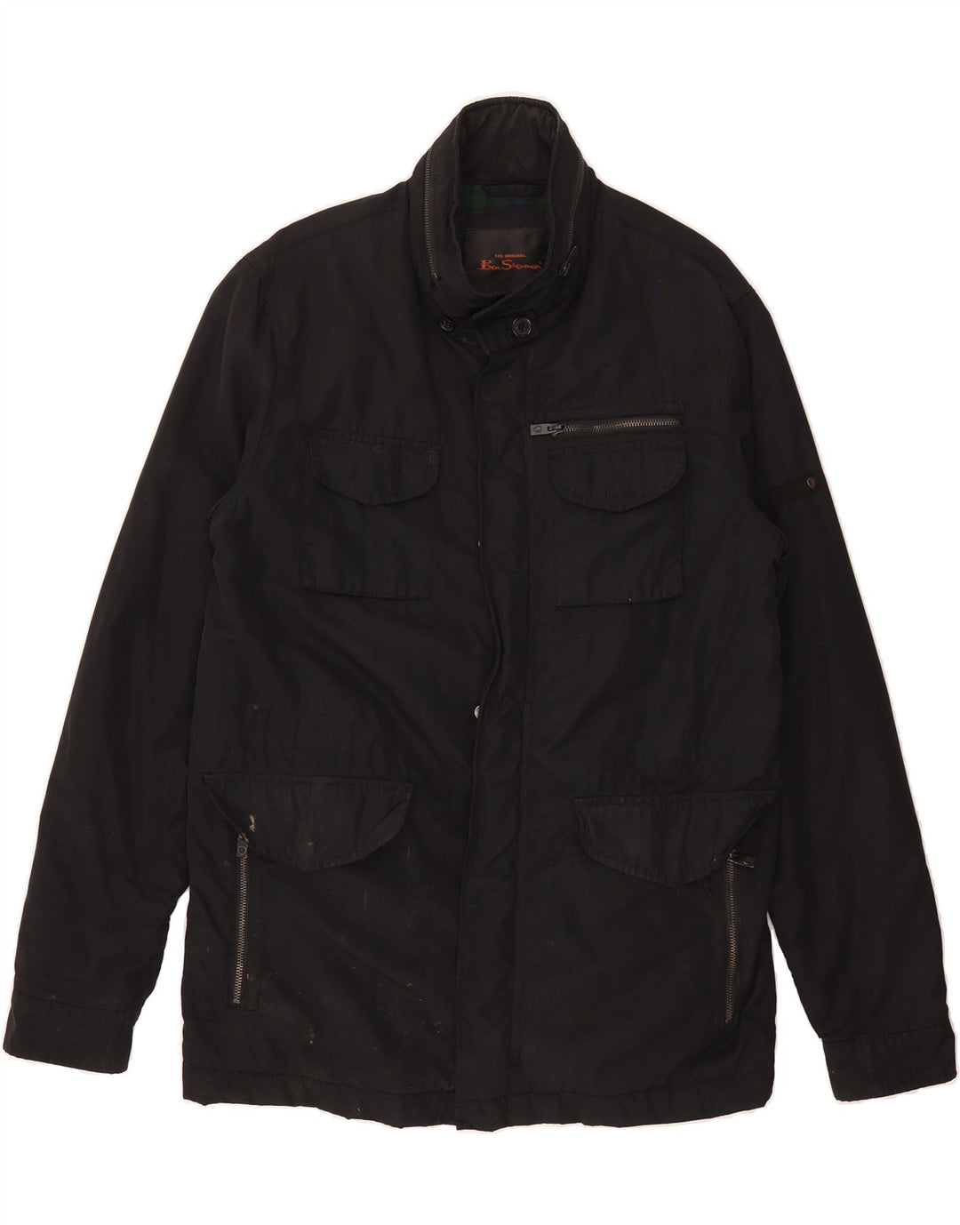 BEN SHERMAN Mens Hooded Utility Jacket UK 38 Medium Black Nylon Vintage Ben Sherman and Second-Hand Ben Sherman from Messina Hembry 