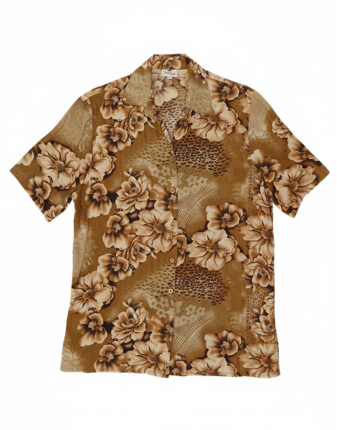 KINGFIELD Womens Short Sleeve Shirt EU 40 Medium Beige Floral Viscose Vintage Kingfield and Second-Hand Kingfield from Messina Hembry 