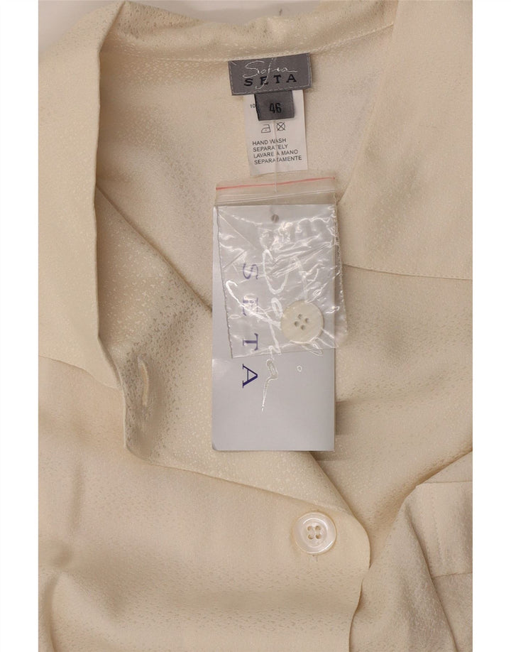 Camicetta camicia vintage da donna IT 46 grande seta bianco sporco