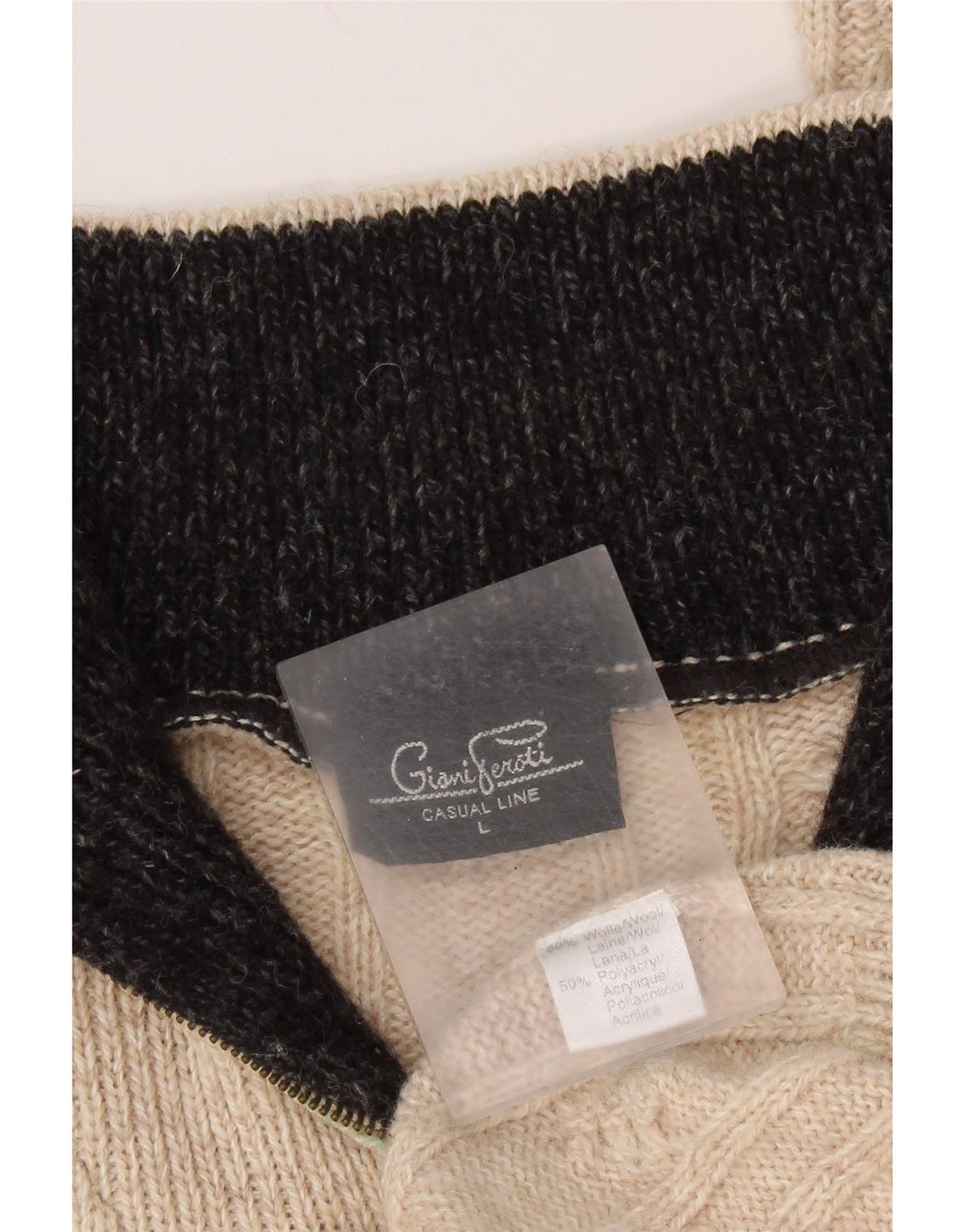 GIANI FEROTI Maglione da uomo con zip e collo grande in lana beige