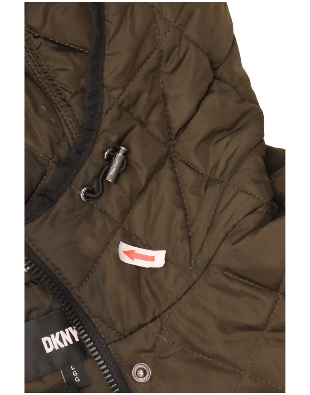 Cappotto trapuntato con cappuccio da donna Dkny UK 16 grande poliestere kaki