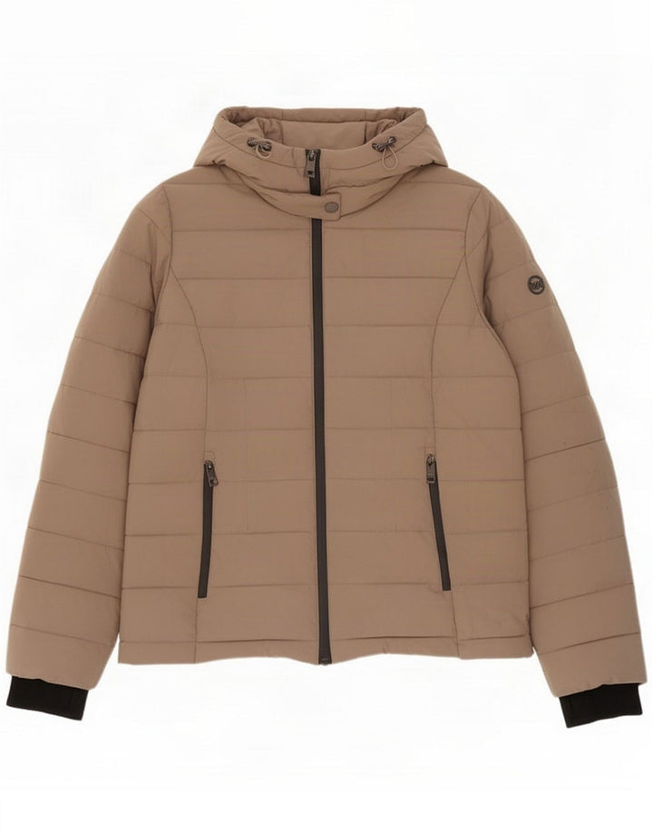 Michael Kors Giacca imbottita con cappuccio da donna UK 14 Marrone medio Poliestere