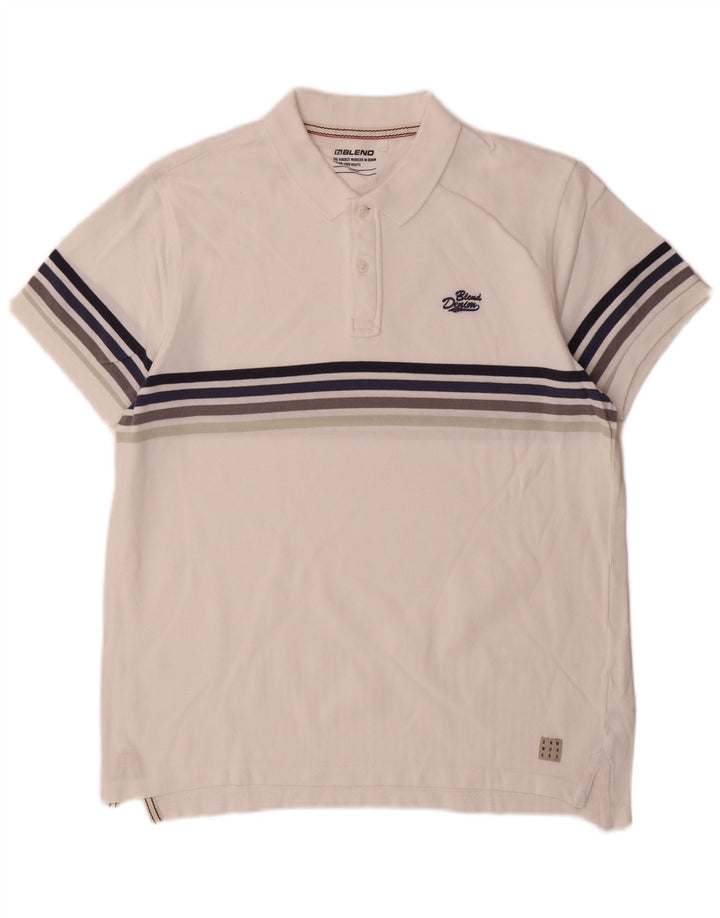 Polo da uomo in misto cotone a righe grandi bianche