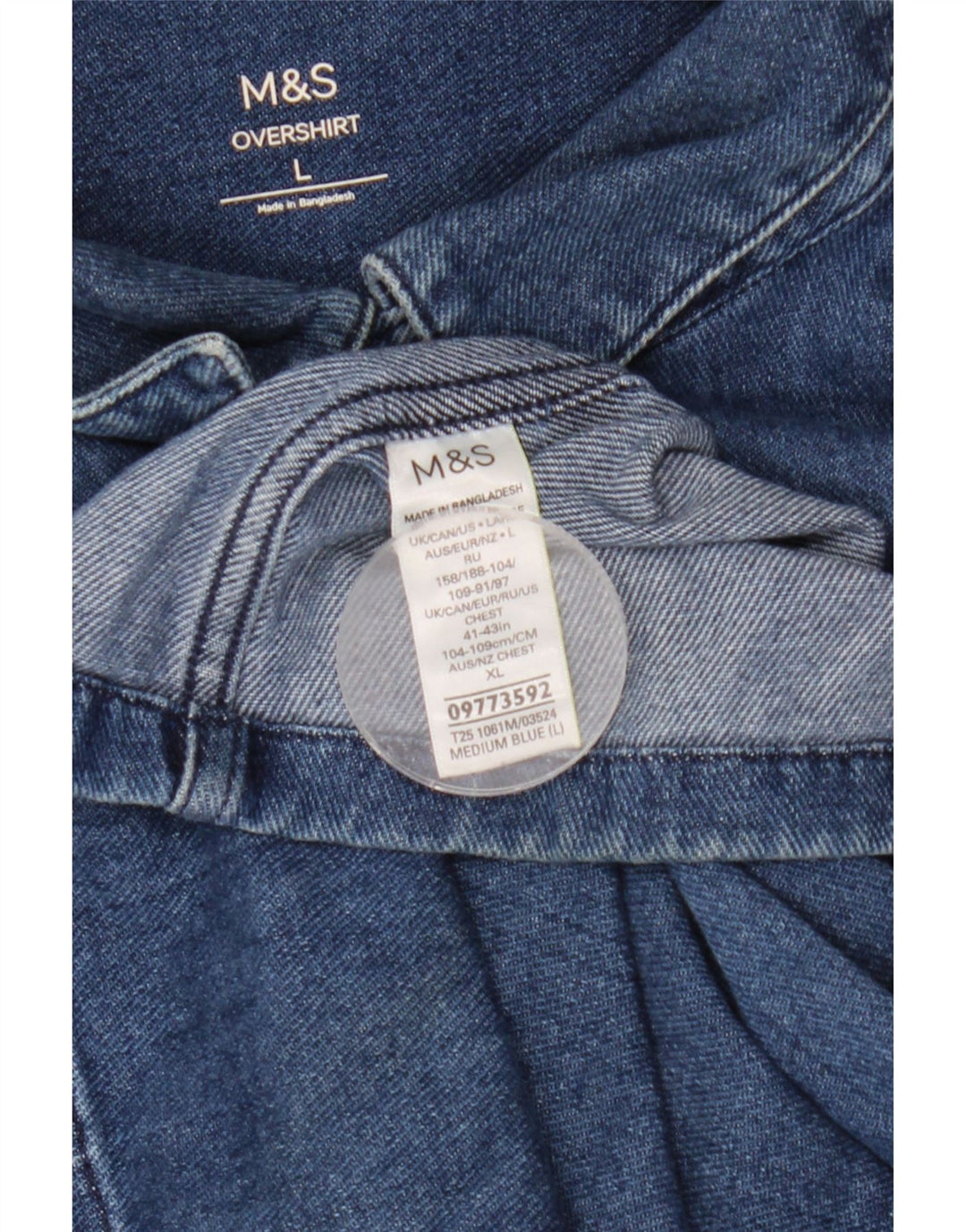 Marks & Spencer Camicia da uomo overshirt in denim grande cotone blu classico