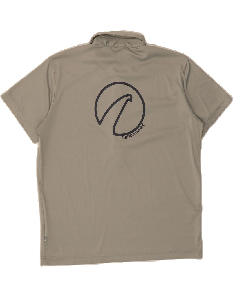 FISHBONE Mens Graphic Polo Shirt XL Grey Polyester Vintage Fishbone and Second-Hand Fishbone from Messina Hembry 