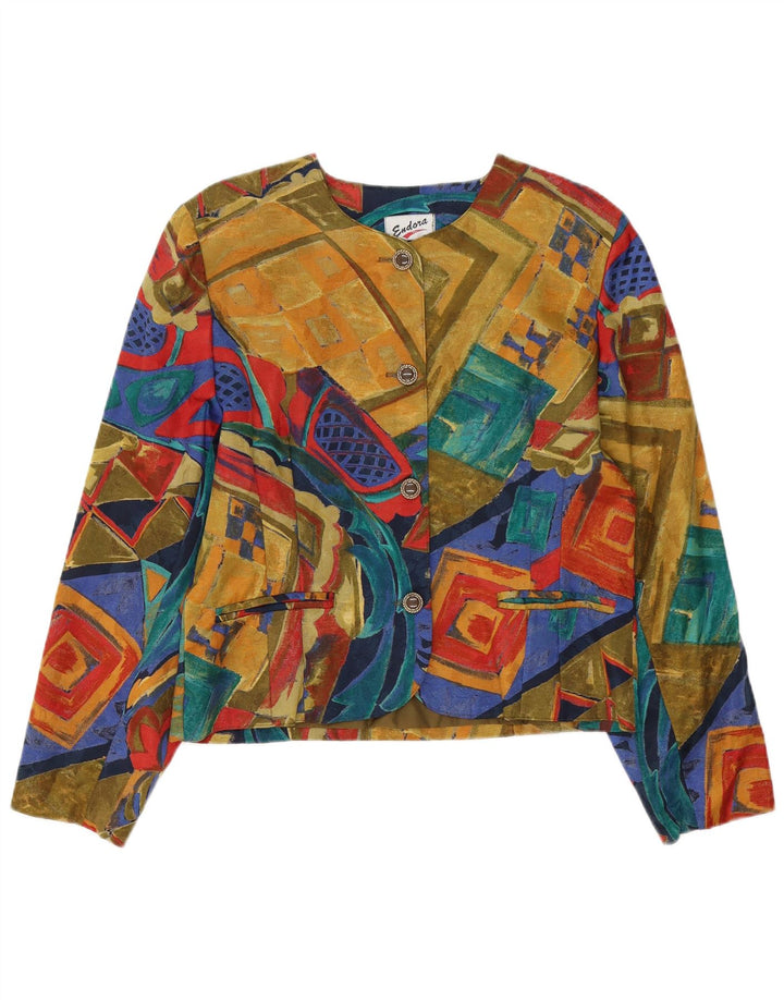 Giacca blazer da donna a 4 bottoni Endora UK 14 grande geometrica multicolore