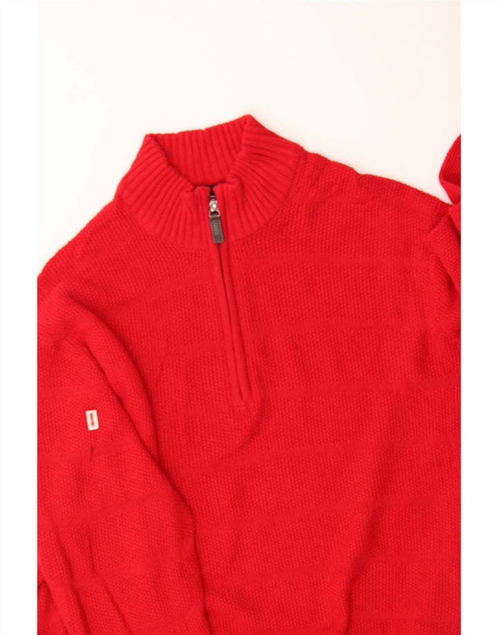 IZOD Mens Zip Neck Jumper Sweater Large Red Cotton Vintage Izod and Second-Hand Izod from Messina Hembry 