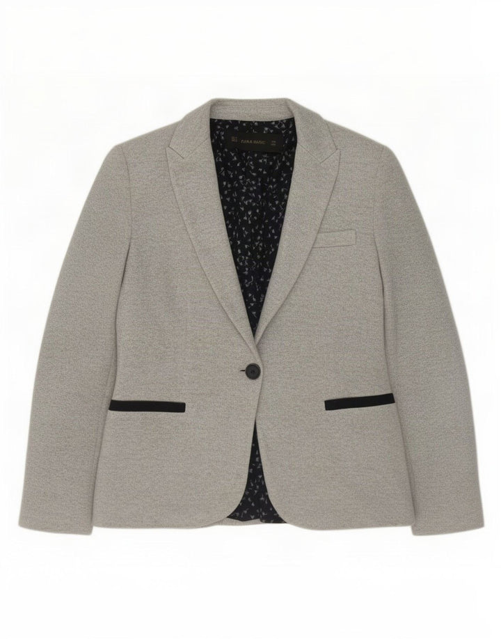 Giacca blazer a 1 bottone da donna Zara UK 10 piccola poliestere grigio