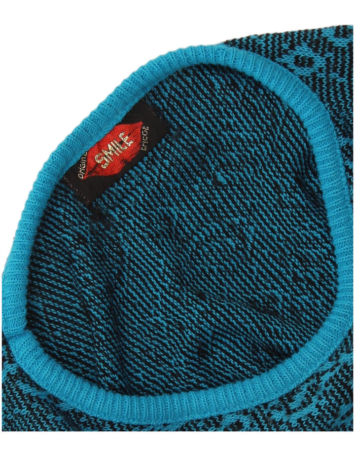 Maglione maglione con scollo a barca da donna VINTAGE UK 16 grande blu Paisley