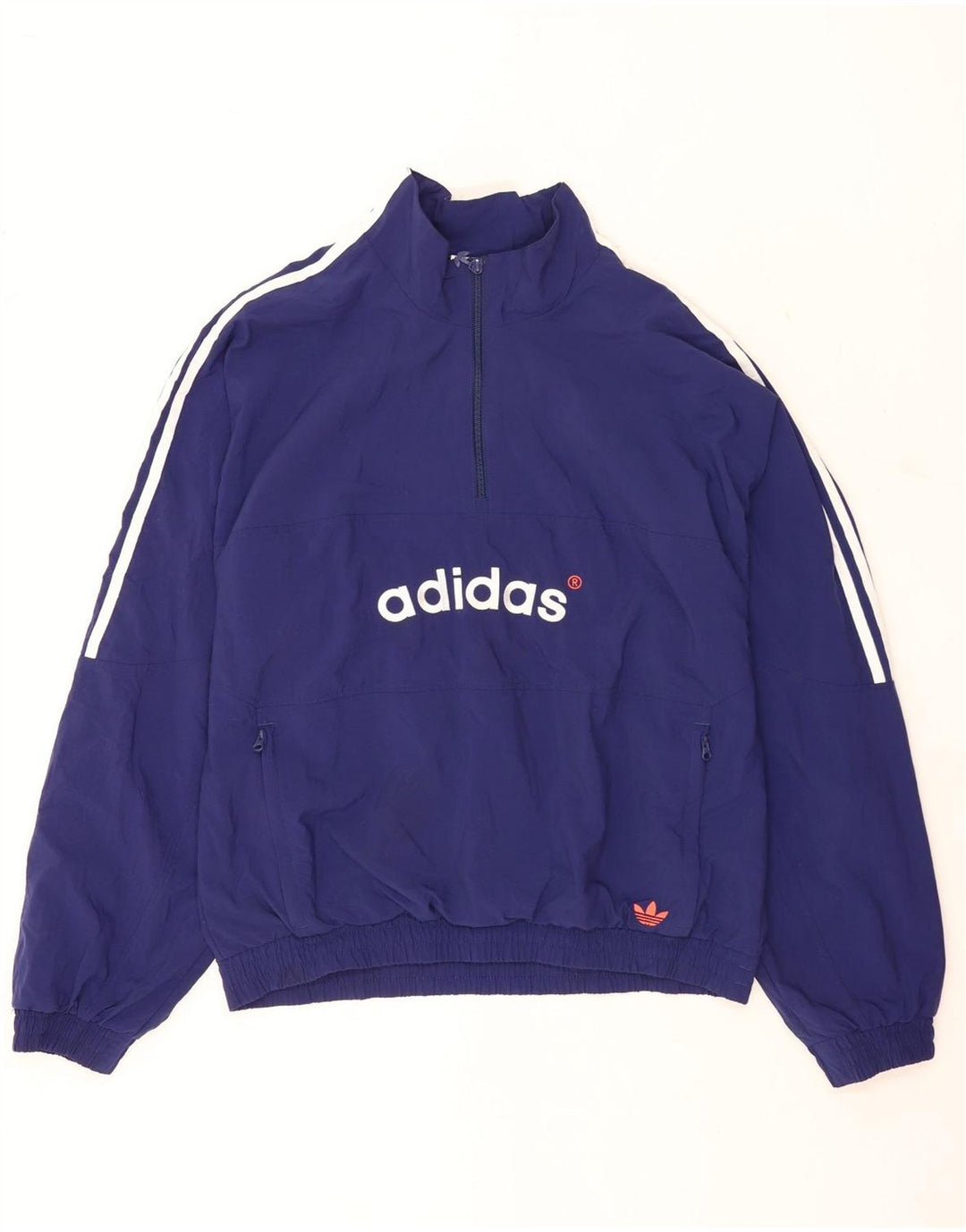 Top della tuta da ginnastica Adidas da uomo, vestibilità ampia, con zip e collo grafico, blu medio