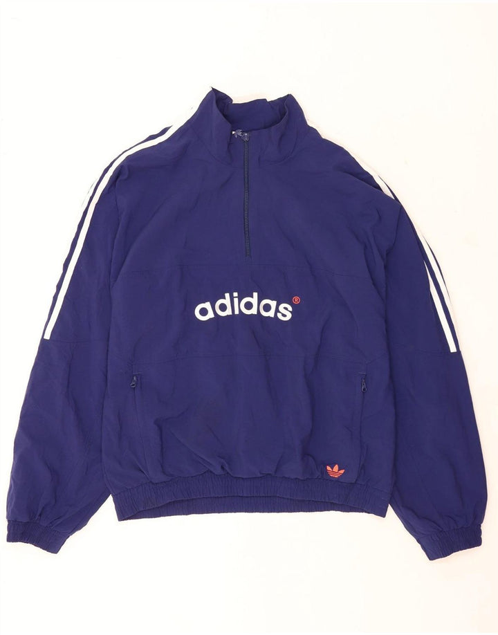 Top della tuta da ginnastica Adidas da uomo, vestibilità ampia, con zip e collo grafico, blu medio