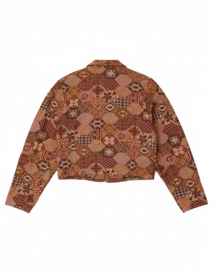 Giacca blazer corta da donna vintage UK 14 marrone medio geometrico